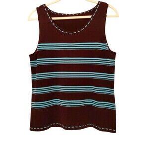 Black and Aqua Shell Top Striped Sleeveless Large
